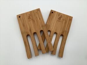 Island Bamboo Natural Wood Salad Hands Serving Forks Set of 2 Claws Tossers Eco